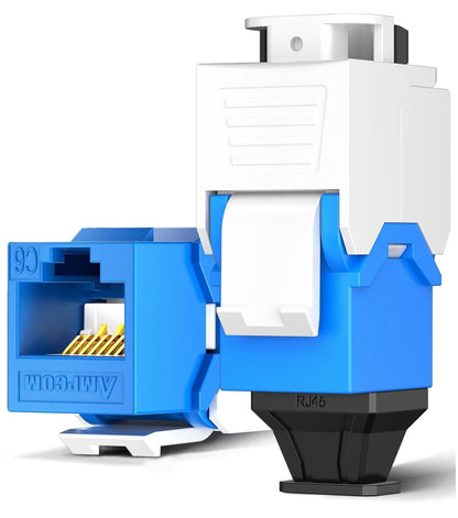 AMPCOM CAT6 RJ45 Keystone Jack - Reusable UTP Ethernet Wall Jack with Adjustable Ratchet Lock Design, No Tool and Zip Tie Required - 50u Gold Plated - Blue (2-Pack)