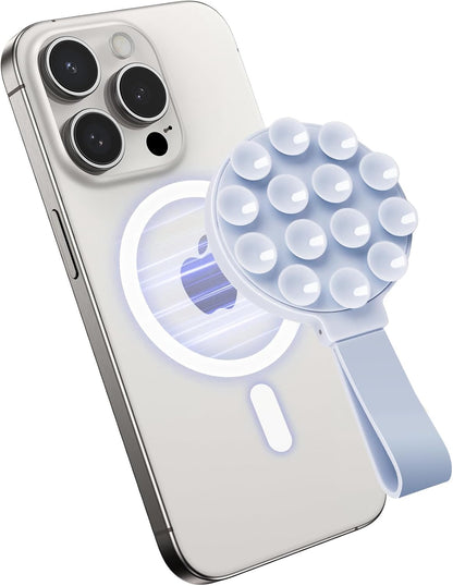 Magnetic Suction Phone Case Mount, Silicone Suction Cup Grip Stand for MagSafe Case, Hands-Free Phone Holder for iPhone 16/15/14 Pro Max, TikTok Videos, Selfies, Women Gift (Light Pink)911001A (Blue)