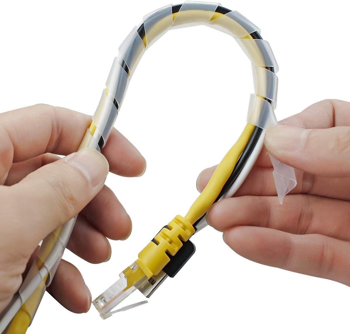 65FT XHF 4mm(Wrapping Range:1.5mm-10mm) Clear Spiral Cable Wrap Cord for Computer Electrical Wire Organizer Sleeve Hose RoHS