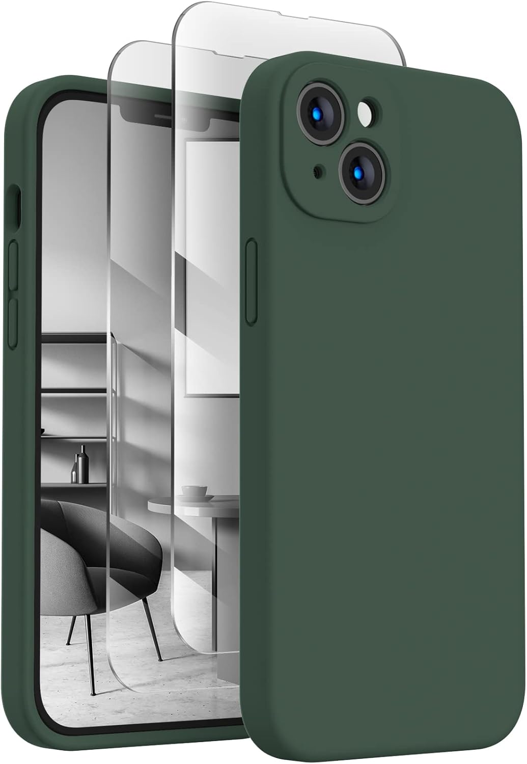 FireNova Designed for iPhone 14 Case, Silicone Upgraded [Camera Protection] Phone Case with [2 Screen Protectors], Soft Anti-Scratch Microfiber Lining Inside, 6.1 inch, Alpine Green