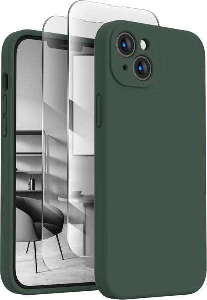 FireNova Designed for iPhone 14 Case, Silicone Upgraded [Camera Protection] Phone Case with [2 Screen Protectors], Soft Anti-Scratch Microfiber Lining Inside, 6.1 inch, Alpine Green