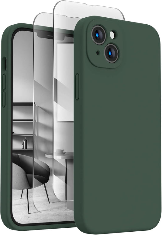 FireNova Designed for iPhone 14 Case, Silicone Upgraded [Camera Protection] Phone Case with [2 Screen Protectors], Soft Anti-Scratch Microfiber Lining Inside, 6.1 inch, Alpine Green