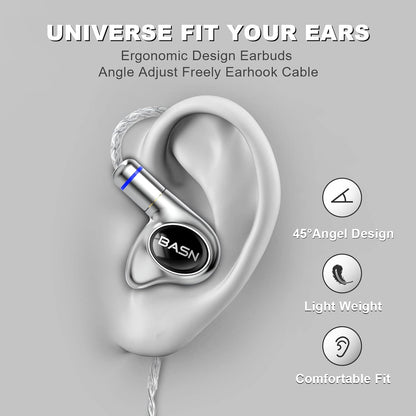 BASN Metalen PRO 4 Drivers in-Ear Monitors Headphones for Musicians, Noise Isolating Enhanced Bass Sound Earphones with CNC Metal Craft Shell, Wired Upgraded Detachable MMCX Cables(Gloss Black)