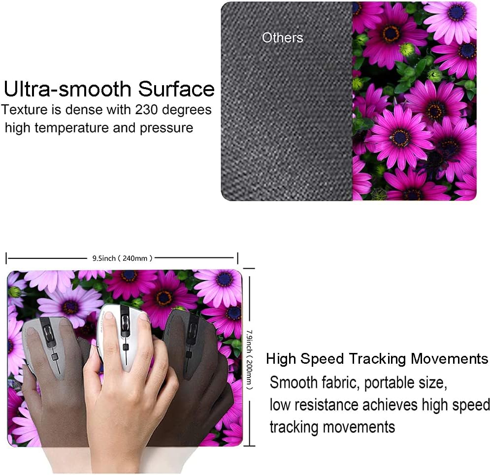 Hoka Fenle Mouse Pad with Flower Design - Purple Floral Square Waterproof Non-Slip Mouse Mat for Women's Laptop & Office