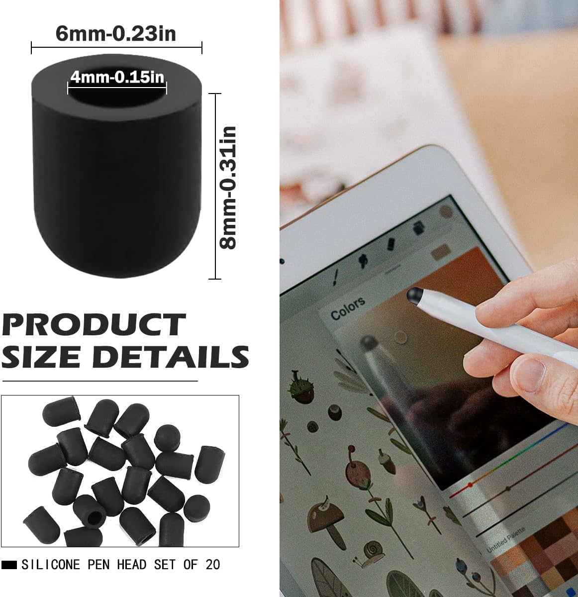 20 Pieces Replacement Tips Touch Screen Pens Tips Silicone Rubber for Touch Pen (Outer Diameter 6mm, Inner Diameter 4mm)