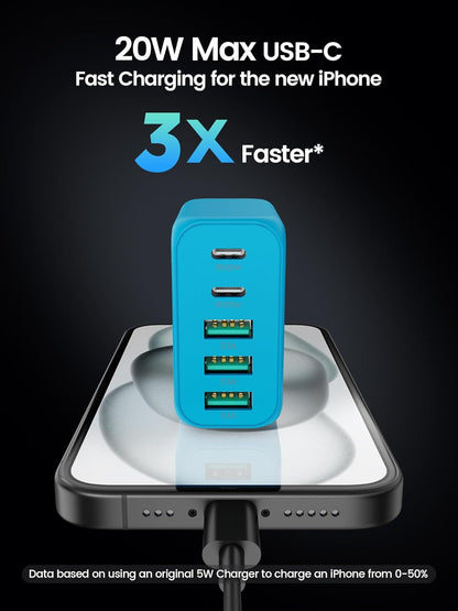 USB C Charger Block, [2-Pack] Type C Charger Fast Charging,50W 5-Port USB Wall Charger Multiport Type C Charging Block Cube for iPhone 1615 14 13 12 11 Pro Max XS,iPad,Samsung&More-Blue