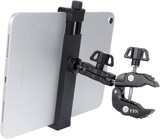 Aluminium Tablet Holder Mount for Spin Bike, iPad Mount Handlebar Clamp for Stroller, Golf Cart, Wheelchair, Scooter, Spin Bike, Music Mic Stand, Compatible with 6.5-12.9" Tablets