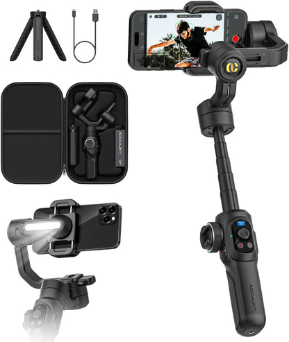 Professional Gimbal Stabilizer for Smartphone,Built-in 18CM Extension Rod and Powerful Fill Light,360°Inception,Face&Object Tracking Stabilizer,3-Axis Gimbal for iPhone& Android-Smart S2
