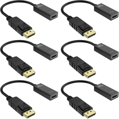 Half a Dozen 4K DisplayPort to HDMI Adapter, 6PCS Gold-Plated Uni-Directional DisplayPort PC to HDMI Screen Converter (Male to Female), Supports 3840x2160@30Hz