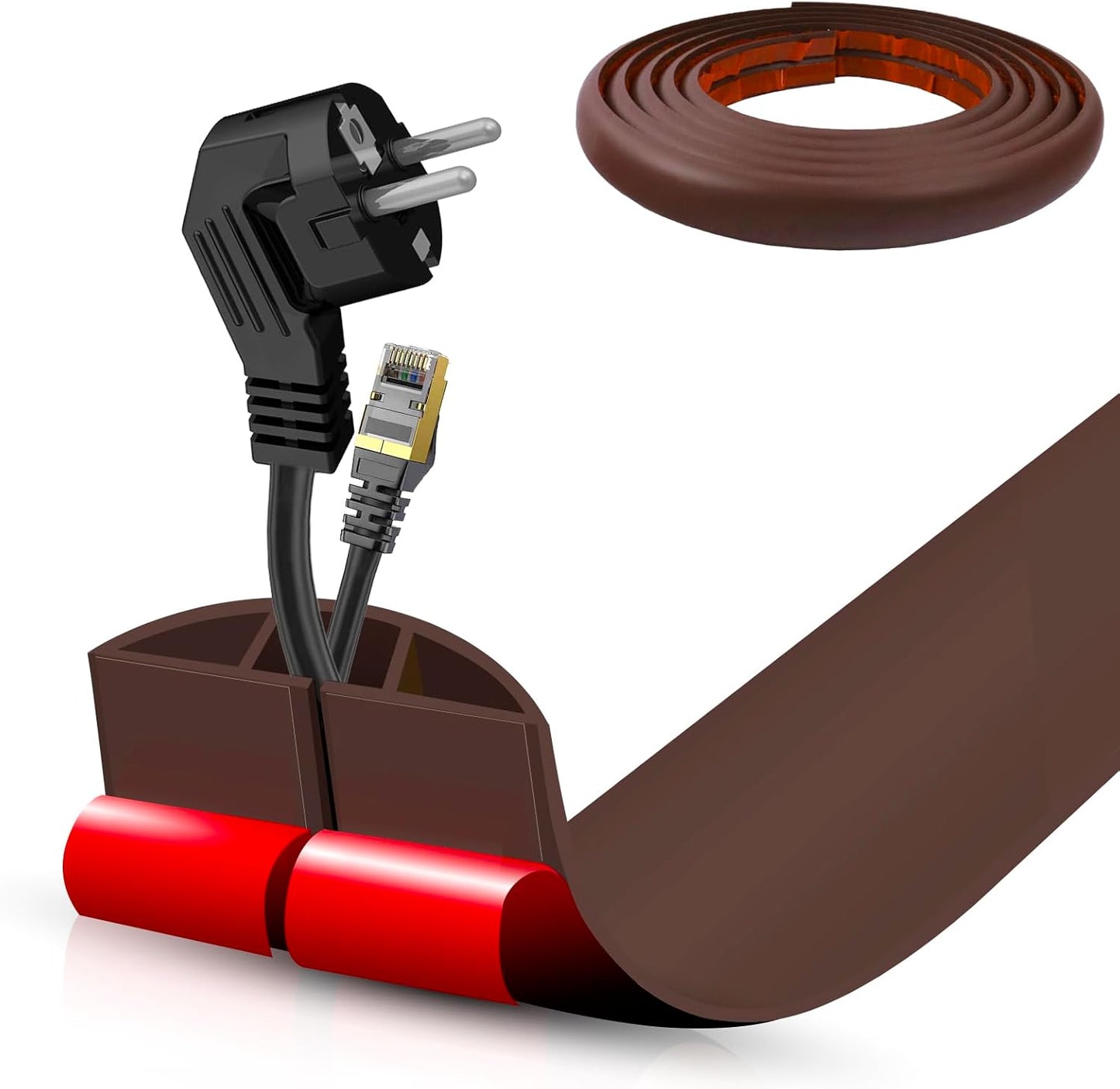 Floor Cord Cover Self Adhesive Cord Hider,10FT Cable Management, Extension Strip Protector for Wires, Prevent Cable Trips for Offices, Gyms, Exhibitions Cavity:0.47"(W) x 0.35"(H) Coffee