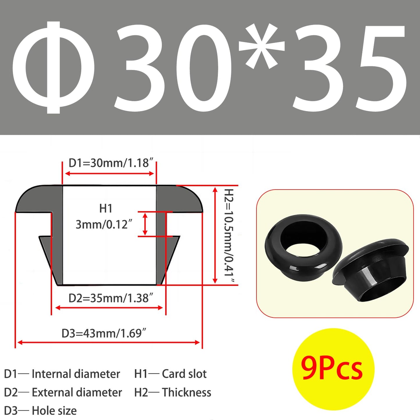 Qrity 9 PCS Rubber Grommets Cable Railing, Car Grommet, Cable Railing Protective Sleeves for Metal Posts, ID 30mm Mount Dia 35mm