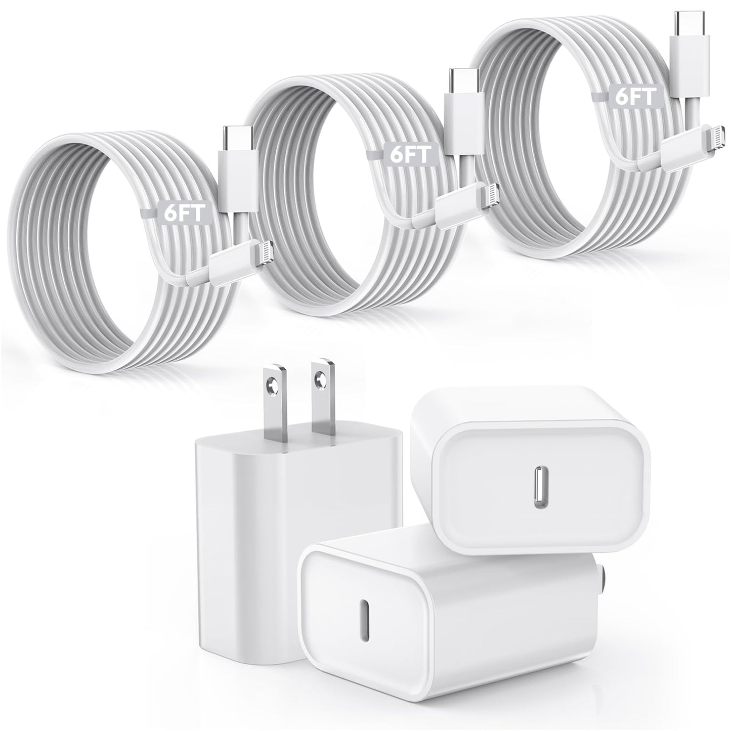 【Apple MFi Certified】Fast Charger iPhone,Fast i Phone Charging Cord 3Pack iPhone Charger Fast Charging Plug Block 6FT USB C to Lightning Cable for iPhone 14/14 Pro Max/Plus/13 Mini/12/11/XR/XS,AirPods