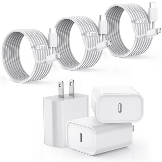 【Apple MFi Certified】Fast Charger iPhone,Fast i Phone Charging Cord 3Pack iPhone Charger Fast Charging Plug Block 6FT USB C to Lightning Cable for iPhone 14/14 Pro Max/Plus/13 Mini/12/11/XR/XS,AirPods