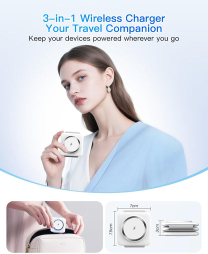 Charging Station for Apple Multiple Devices - 3 in 1 Foldable Magnetic Wireless Charger Dock - Travel Charging Pad for iPhone 16 15 14 13 12 Pro Max Plus Watch & Airpods