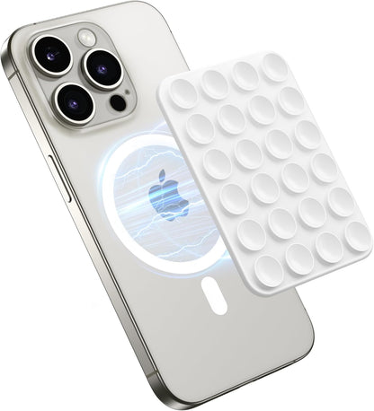 GONEZ Magnetic Suction Cup Phone Mount for MagSafe Case, Removable Silicone Sticky Grip for iPhone 12/13/14/15/16, Hands-Free Selfies and Videos for TikTok & Instagram Influencer/Creator, White