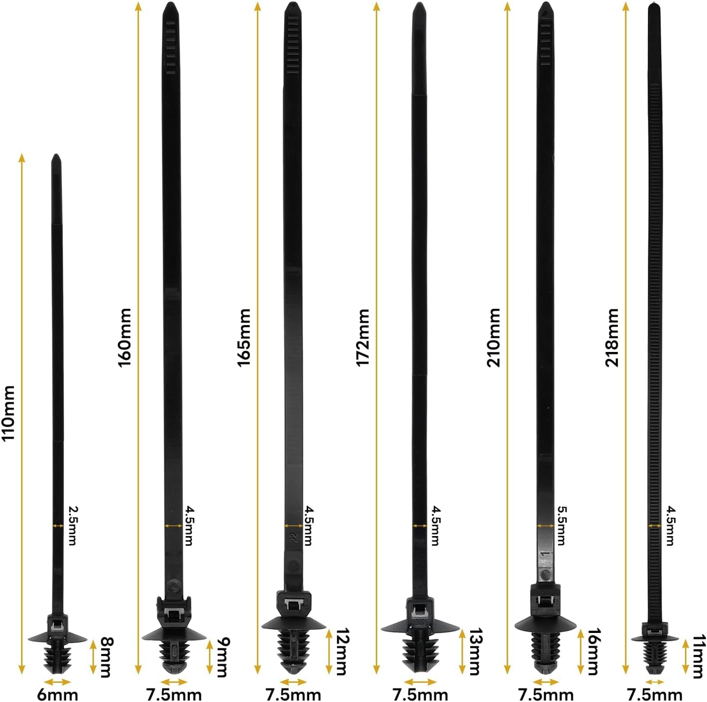 60 Pcs Push Mount Cable Ties Assorted Sizes, Black Nylon Push Mount Zip Ties Wire Harness Clips, 6-Types Snap in Zip Ties Self Locking Automotive Wire Ties for Wire Tying, Automotive