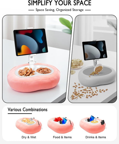 Tablet Pillow Stand, Compatible with 5"-12.9" Kindle, iPad, Phone/Tablet, Google, Samsung, 360° Rotating Phone Holder for Bed, Soft Plush Fabric, Detachable Bowl, Reading and Relaxation on Bed, Pink