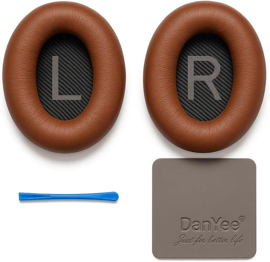 Premium Replacement Ear Pads for Bose QC2, QC15, QC25, QC35 I & II – Soft Protein Leather & Memory Foam Cushions – Enhanced Noise Isolation – Easy Installation Kit & Cleaning Cloth (Brown)