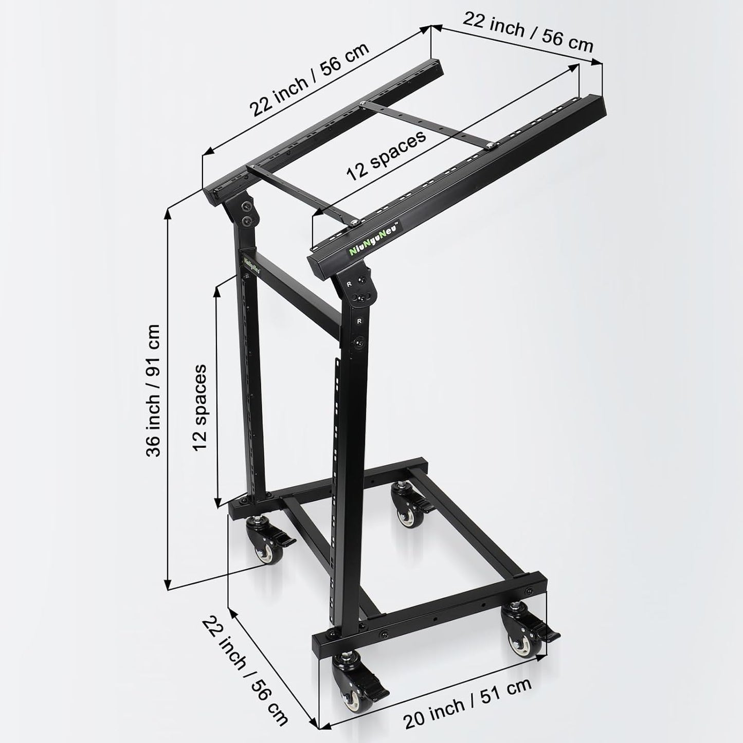 12U DJ Mixer Stand Rack Mount Rolling Stand Stage Cart Adjustable Rack Mount for Music Studio Booth Pro Audio Recording Cabinet Stage Equipment