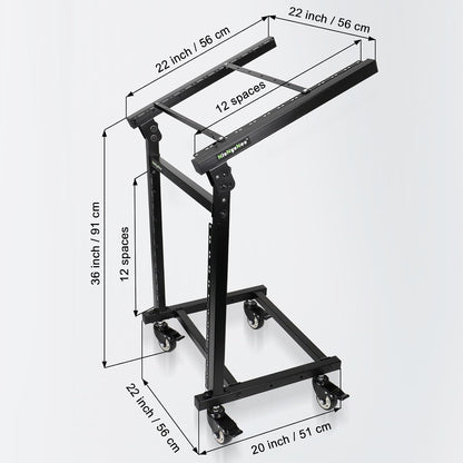 12U DJ Mixer Stand Rack Mount Rolling Stand Stage Cart Adjustable Rack Mount for Music Studio Booth Pro Audio Recording Cabinet Stage Equipment