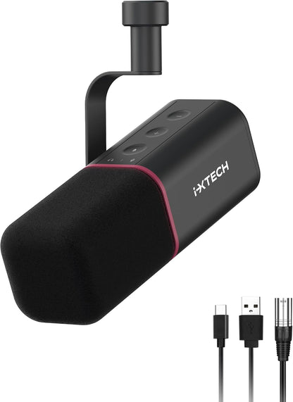 IXTECH Cardioid Dynamic Microphone with Mic Cover, Vocal USB XLR Microphone for Podcasting, Streaming, Recording, Gaming and Voice-Over (Black)