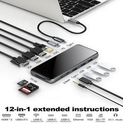 Generic 12 in 1 USB C Laptop Docking Station, Dual Monitor, 4K HDMI+VGA+USB3.0+SD/TF+PD 100W+Ethernet+Audio for Windows and Mac Laptops, Tablets, Smartphones