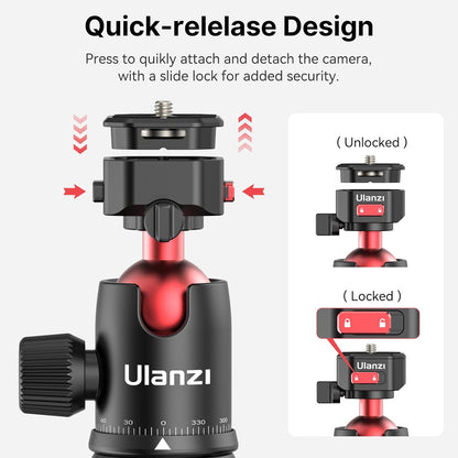 ULANZI TT31 72.4" Camera Tripod, Foldable Tripod & Monopod Aluminum w Claw Quick-Release Plate, 360°Ball Head Detachable w 180°Revertible Legs, Weight 3.42lb, Payload 33lb,for Camera/DSLR/Camcorder