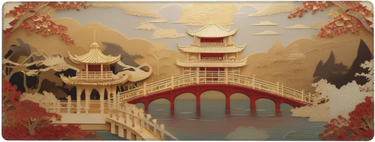 Gaming Mouse Pad, Large Non-Slip Rubber Base Mousepad, Keyboard Mouse Mat, Desk Pad with Stitched Edges, 31.5x11.8inch, Asia Palace