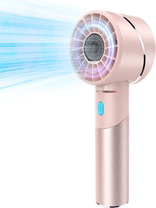 Handheld Fan, Mini Small Portable Turbo Fan, USB Type-C Rechargeable with 4 High Speeds Personal Fans, Max 16 Hours Working Time, Small Hand Fan for Travel, Camping, Office, Home, Outdoor - Pink
