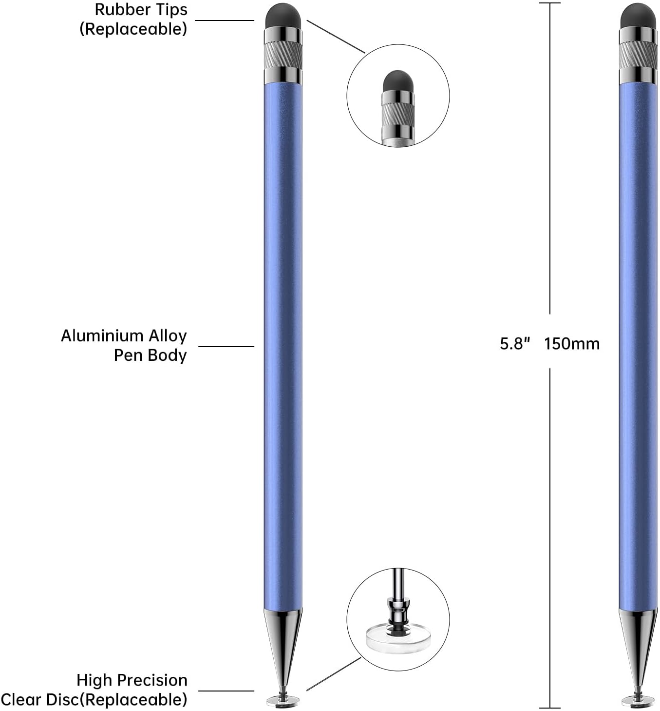 Bopomofo Stylus (5 Pcs),2-in-1 Stylus Pen for Touchscreen, High Precision and Sensitivity, Suitable for iPhone/ipad/Android Tablets, Compatible with All Touch Screens,Blue