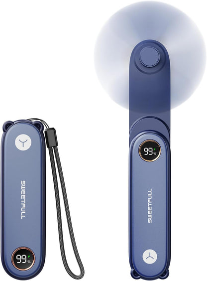 SWEETFULL Portable Handheld Mini Fan with LED Display, 3-in-1 Personal Foldable USB Rechargeable Hand Held Fan & Flashlight for Travel, Lash Eyelash, Cute Small Pocket for Women, Girls