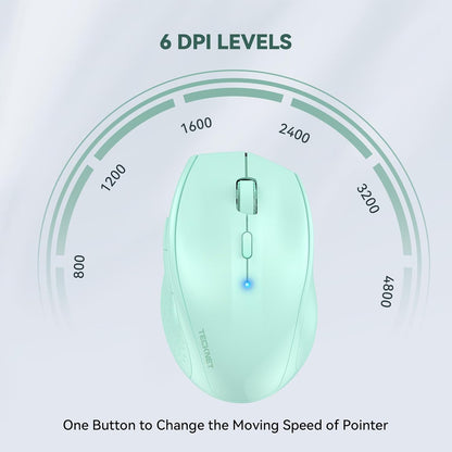 TECKNET Bluetooth Mouse, 4800 DPI Wireless Mouse, 2-Year Battery 6 Adjustable DPI, 6 Buttons Compatible with Laptop/Windows/Computer - Green