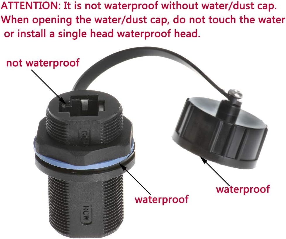 Panel Mounting Shielded RJ45 Waterproof Cat5/5e/6 8P8C Connector Ethernet LAN Cable Connector Double Head Coupler Adapter Female to Female with Waterproof/Dust Cap