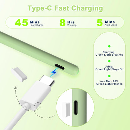 Pencil 2nd Generation for iPad 2018-2024 with Magnetic Wireless Charging Compatible with Apple iPad Pro 13”(M4)/12.9”/11”,iPad Air 6(M2)/5/4/3,iPad mini 7(A17 Pro)/6/5,iPad10/9/8/7/6 Green