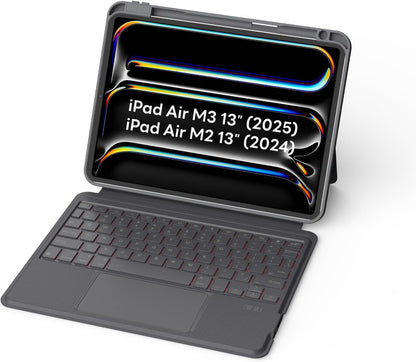 EIP Bluetooth Keyboard Case for iPad Air 13 inch (M3 2025/M2 2024), 13" Magnetic Detachable Case with Trackpad, 7-Color Backlit Keys, Stylus Shortcut Support, Slim Protective Cover