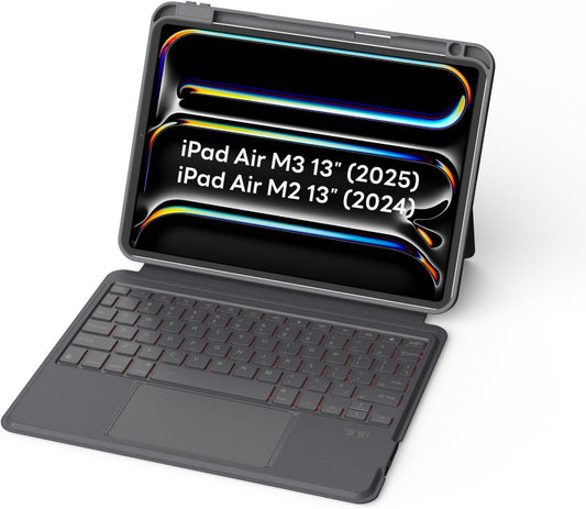 EIP Bluetooth Keyboard Case for iPad Air 13 inch (M3 2025/M2 2024), 13" Magnetic Detachable Case with Trackpad, 7-Color Backlit Keys, Stylus Shortcut Support, Slim Protective Cover