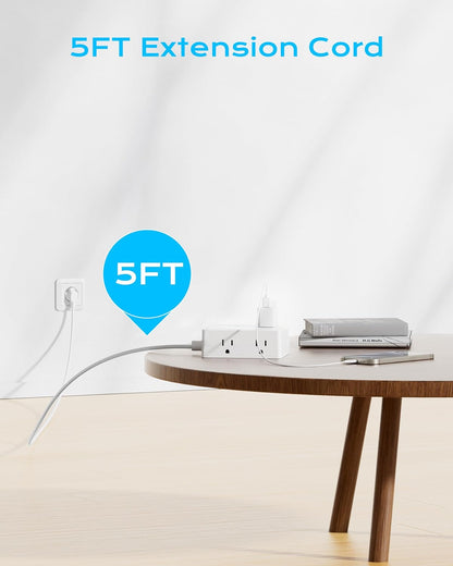 European Travel Plug Adapter, Olcorife US to Europe Type E/F Plug Adapter, International Power Strip with 8 Outlets and 4 USB(1 USB-C), 5 FT Cord for Germany France Iceland Spain