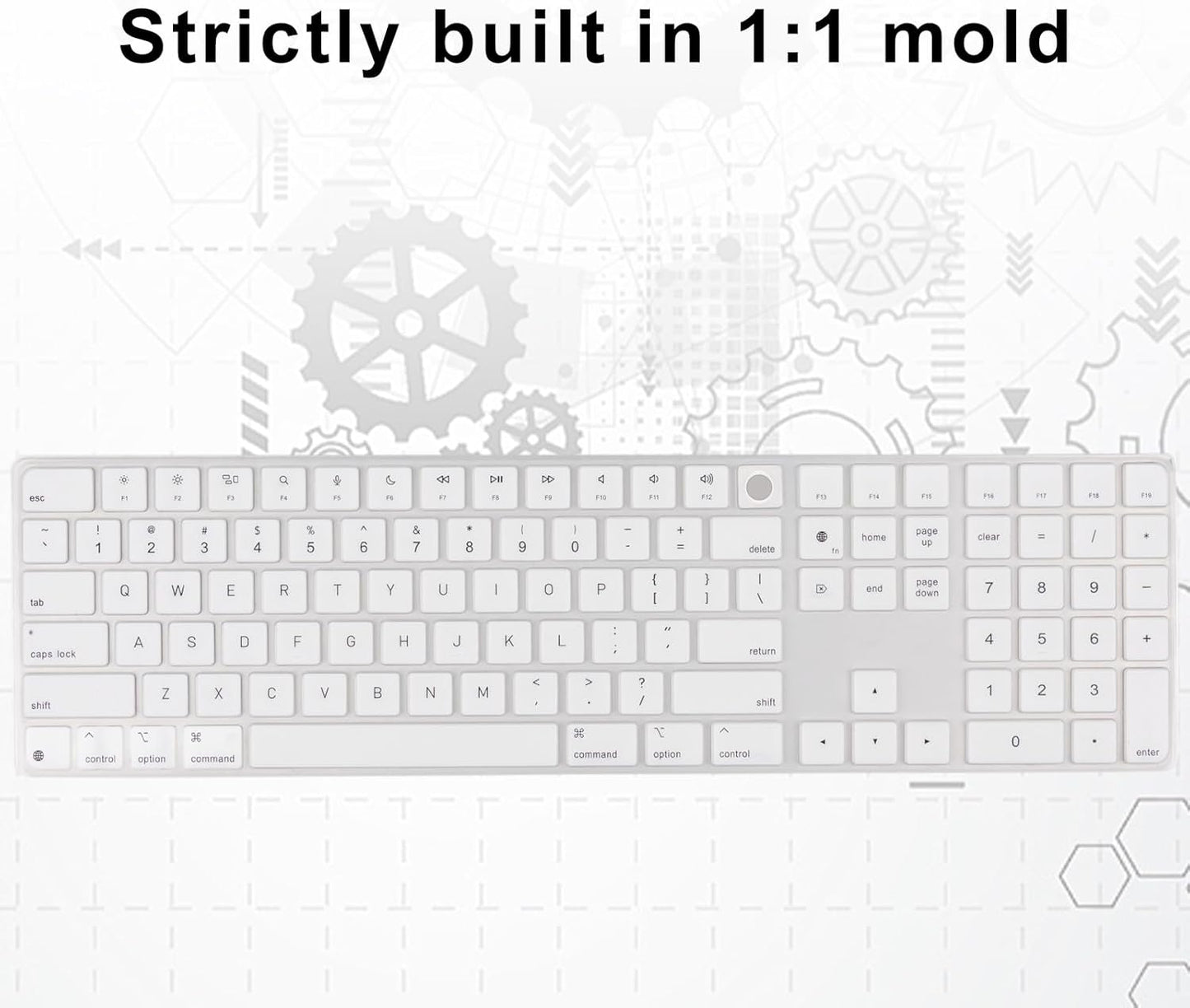 Allinside White Keyboard Cover for 2024 Mac Magic Keyboard with Touch ID and Numeric Keypad A3119 US Layout