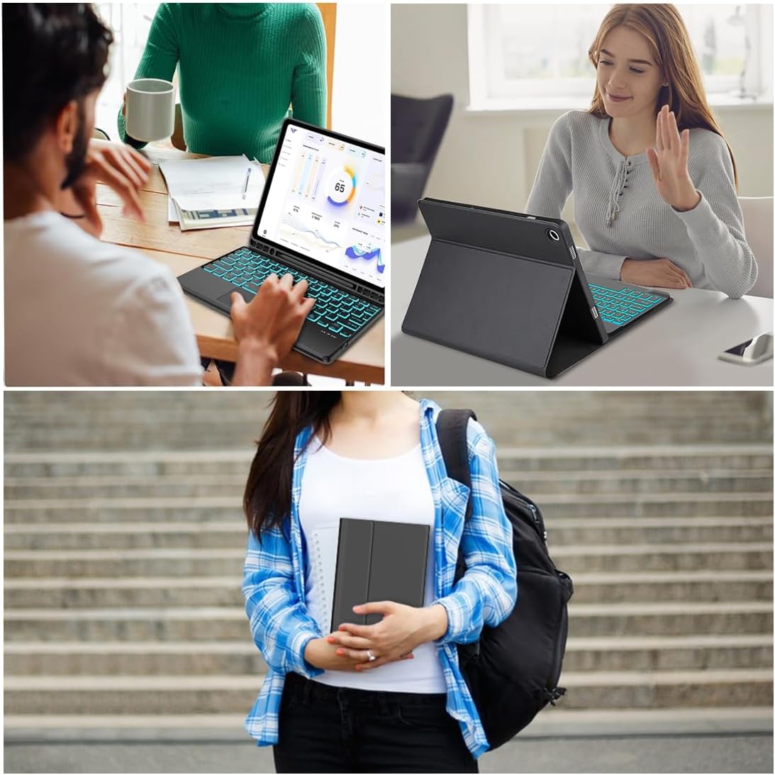 Backlit Touchpad Keyboard Case for Samsung Galaxy Tab A9 Plus 5G 11 Inch 2023 Model (SM-X210/X215/X216/X218), Magnetic Detachable Keyboard Cover with S Pen Holder for Galaxy Tab A9+ 11", (Black)