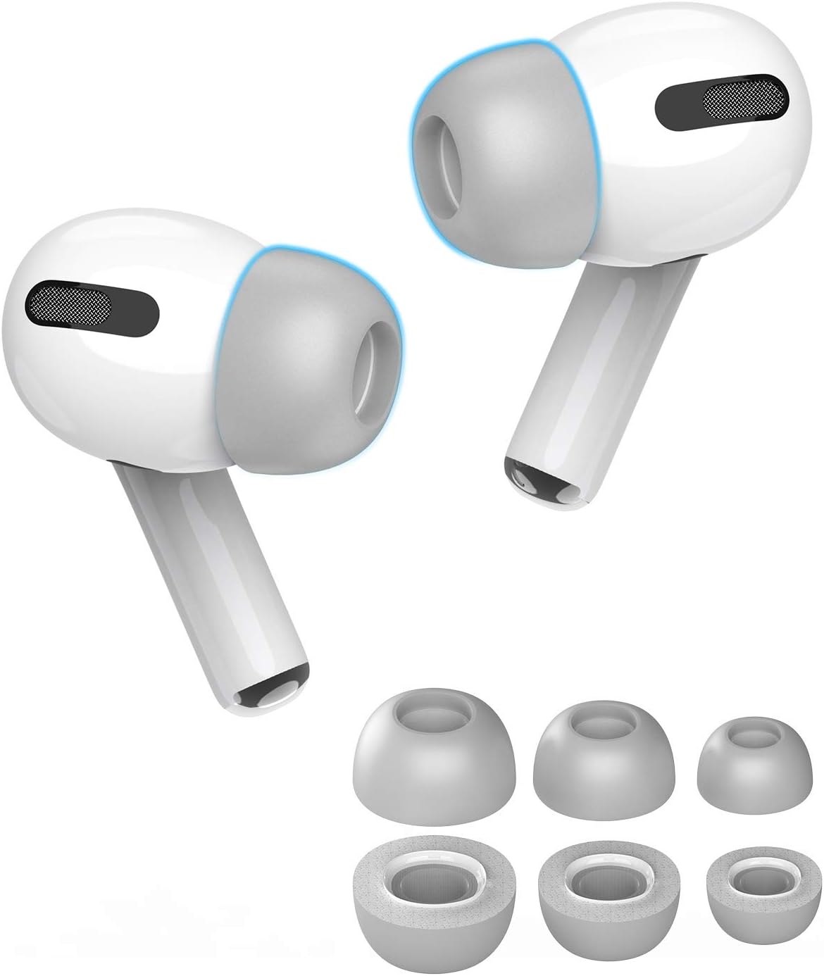 Lanwow Premium Memory Foam Tips for AirPods Pro. No Silicone Eartips Pain. Anti-Slip Eartips. Fit in The Charging Case, 3 Pairs (S/M/L, Grey)