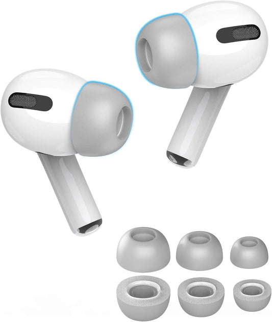 Lanwow Premium Memory Foam Tips for AirPods Pro. No Silicone Eartips Pain. Anti-Slip Eartips. Fit in The Charging Case, 3 Pairs (S/M/L, Grey)