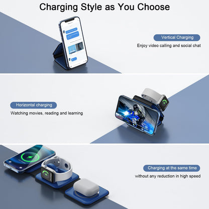 Wireless Charger 3 in 1,RTOPS Magnetic Travel Wireless Charging Station Multple Devices,GaN 3 in 1 Charging Station,Compatible for iPhone16/15/14/13/Pro/Max,iWatch,AirPods4/3/2/Pro(Adapter Includes)
