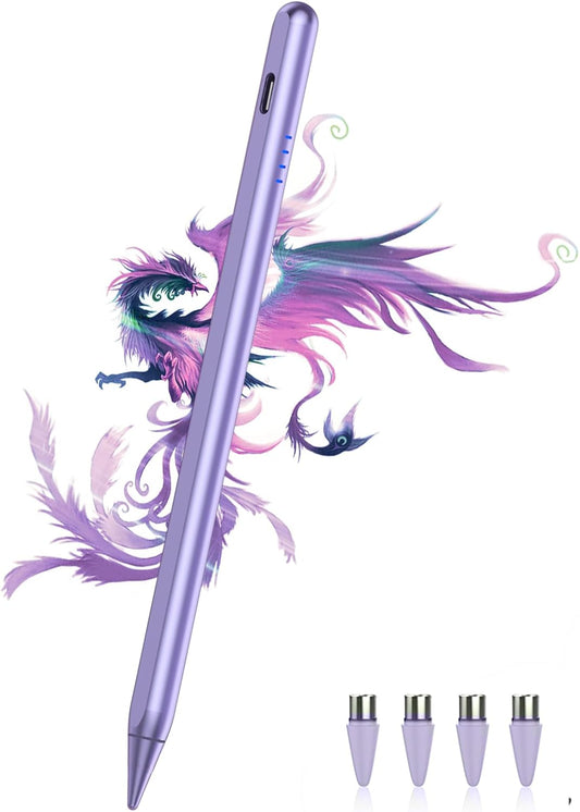 Stylus Pen for Android Tablet/Phone Pom Tips Fast Charge Stylus Pen for iPhone Magnetic Active Pencil Compatible with Samsung A9+, iPhone, Lenovo and Other Android Smartphone and Tablet Devices-Purple