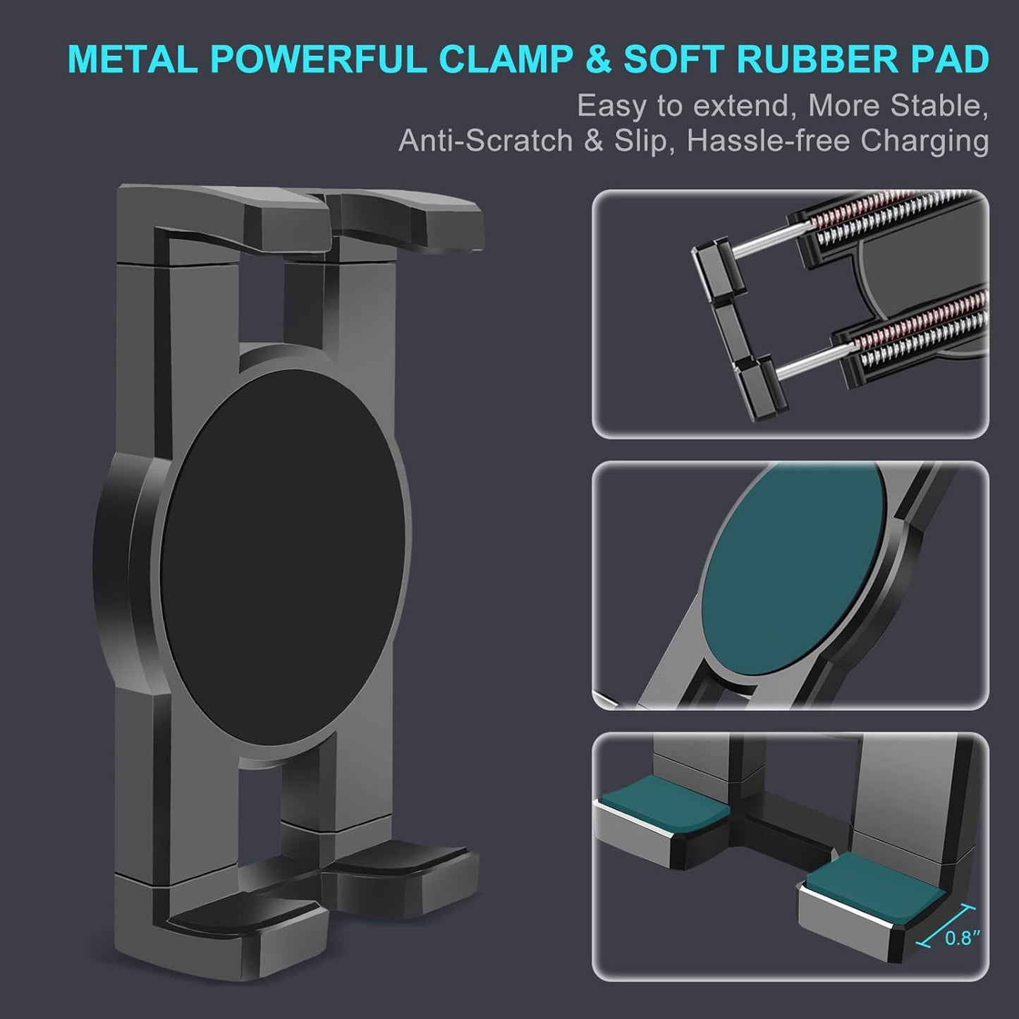 Cup Holder Car Tablet Mount, 360° Adjustable 2-Arm Stand Holder for iPad Pro 12.9/11/10.5/9.7/Air/Mini 6/5/4, Samsung Galaxy Tab/Z Fold 6/5, Amazon Fire HD, iPhone 16/15/14/Pro, 4.7-12.9" Tab & Phone