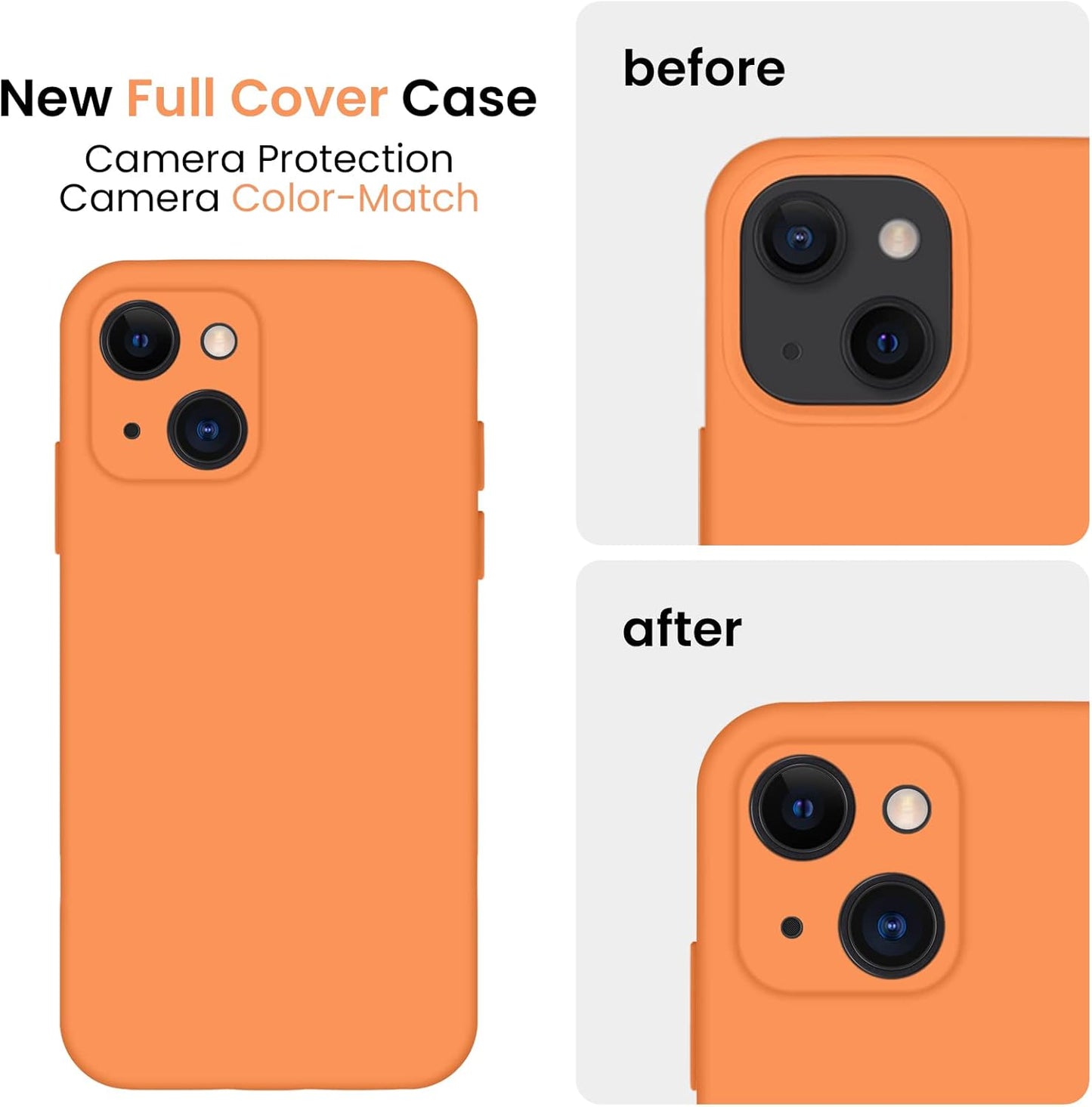 FireNova Designed for iPhone 13 Case, Silicone Upgraded [Camera Protection] Phone Case with [2 Screen Protectors], Soft Anti-Scratch Microfiber Lining Inside, 6.1 inch, Kumquat