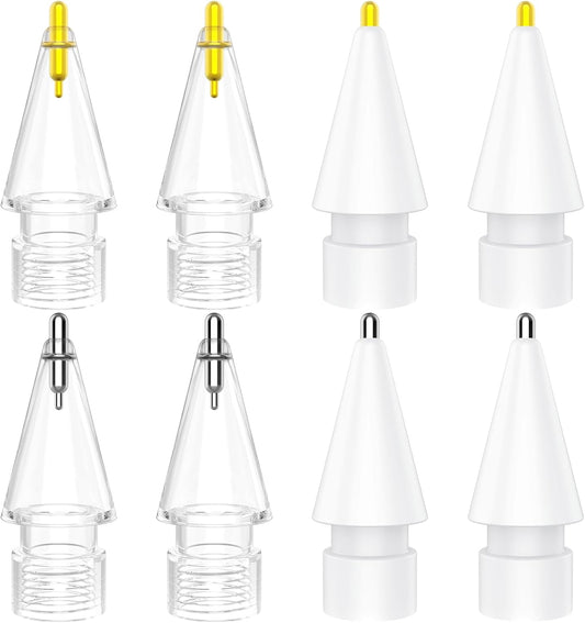 8 Pack Fine Point Replacement Tips Compatible with Apple Pencil 2nd Generation, Apple Pencil 1st Generation, Apple Pencil USB-C & Apple Pencil Pro Colorful iPencil Nibs (Clear + White)