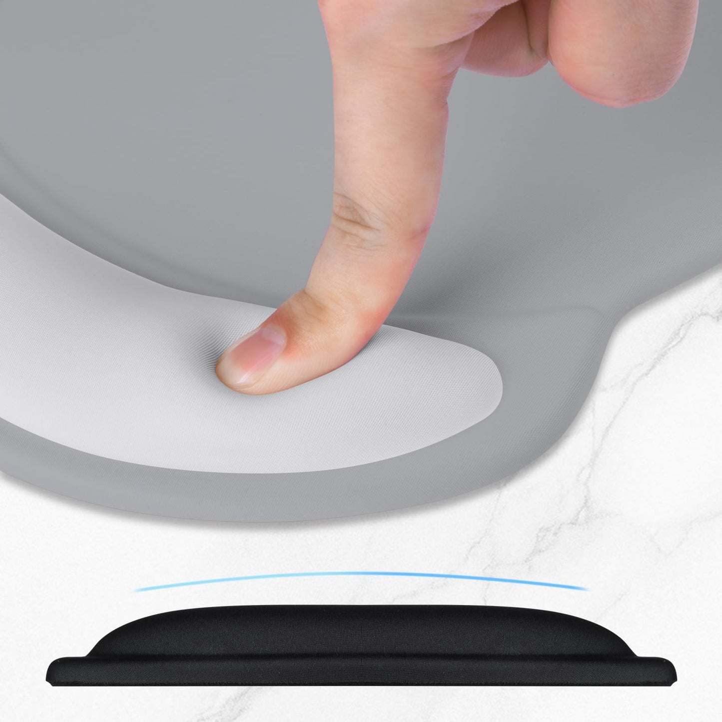 ITNRSIIET Ergonomic Mouse Pad with Comfort Gel Wrist Rest, Non-Slip PU Base, Smooth Textured Surface, Reduces Hand Fatigue & Wrist Pain, 8.7 x 7.2 Inch for Office Gaming Home, Light Gray Accent