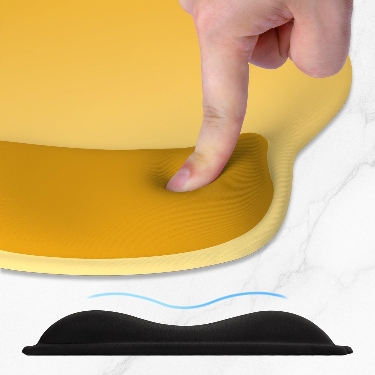 ITNRSIIET Ergonomic Mouse Pad with Wider Memory Foam Wrist Rest +17% - Curved Cushion Reduces Pressure 20%, Pain Relief, Non-Slip, Smooth, Cute Colors, 9.85 x 9 in, Yellow Gradient