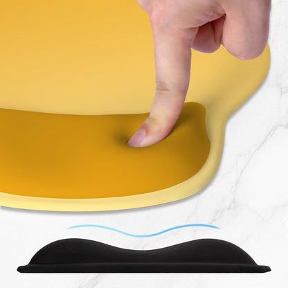 ITNRSIIET Ergonomic Mouse Pad with Wider Memory Foam Wrist Rest +17% - Curved Cushion Reduces Pressure 20%, Pain Relief, Non-Slip, Smooth, Cute Colors, 9.85 x 9 in, Yellow Gradient