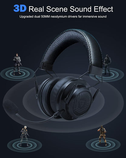 Inwa Headset Wireless with Game, Gaming Headphones with 3D Spatial Audio, 50MM Speaker, Protein Soft Earmuffs, Compatible with PS5/4 PC Phone Switch, Wired Mode for Xbox Series